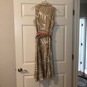 Beige and white summer belted dress